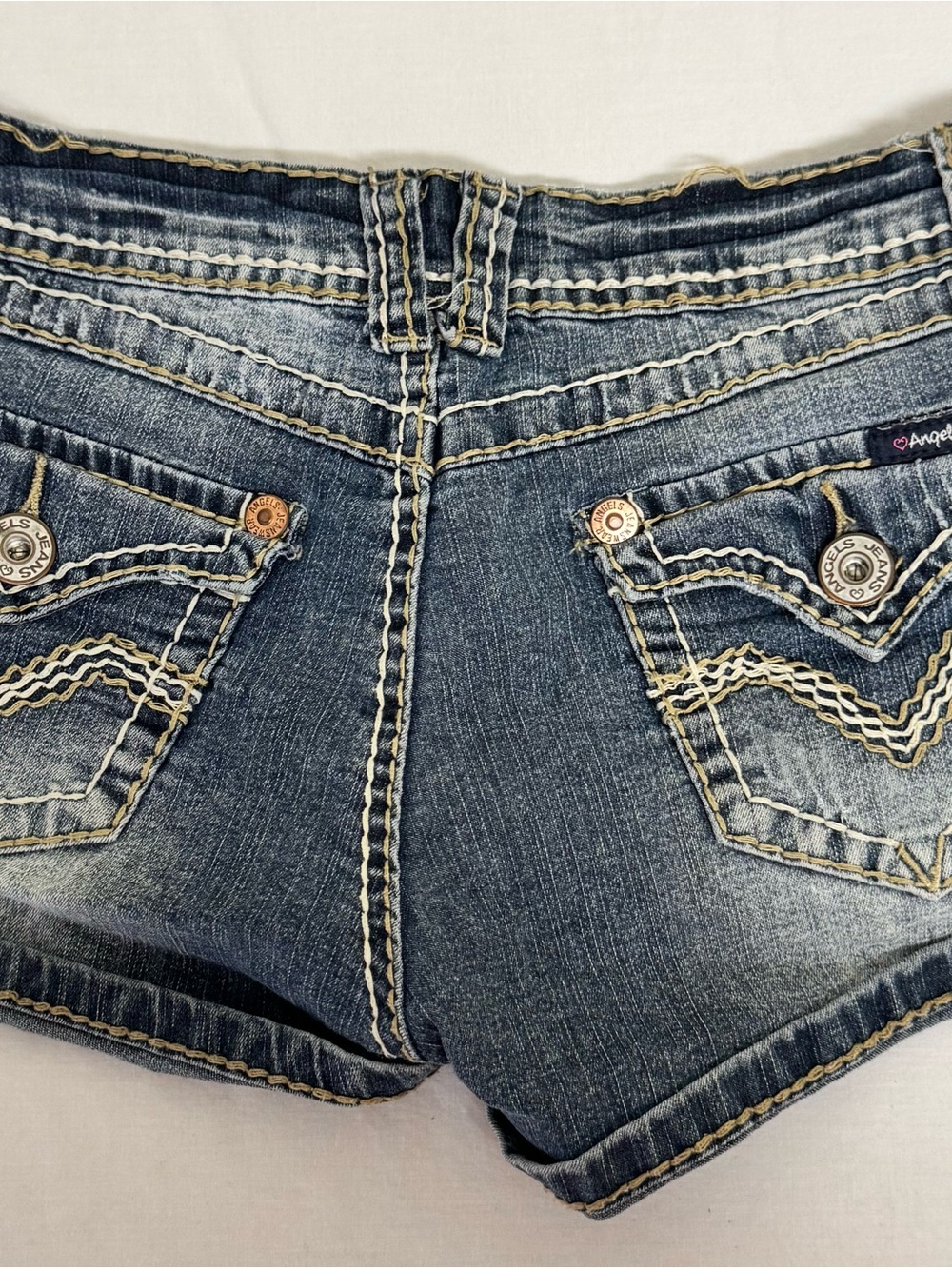 Angels Dark Blue Distressed Denim Jean Shorts - Picture 2 of 5